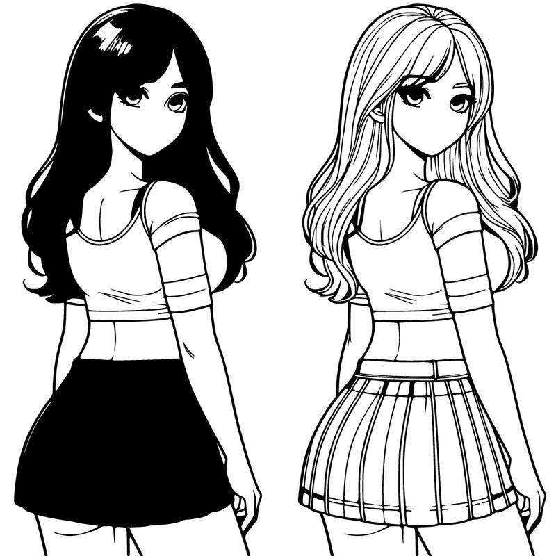 realistic girl with crop top and a skirt