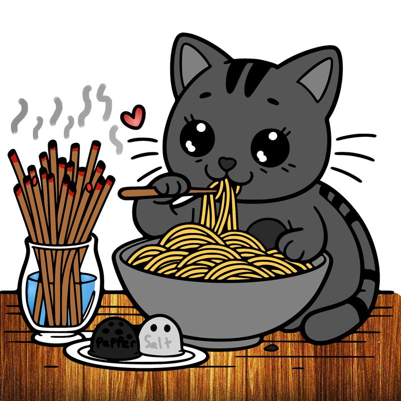 italian cat eating pasta