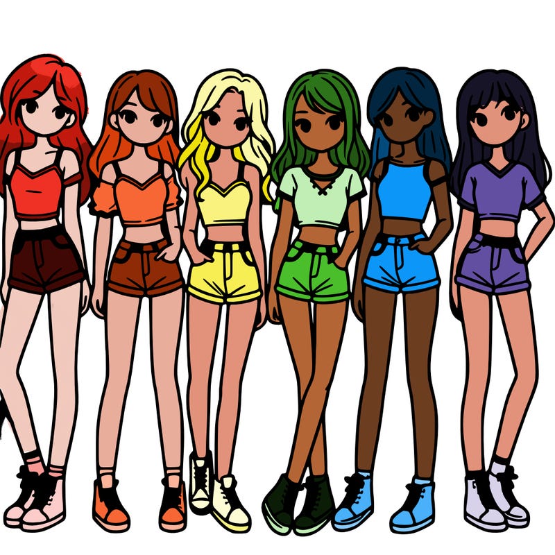 a group of girls wearing crop tops and shorts