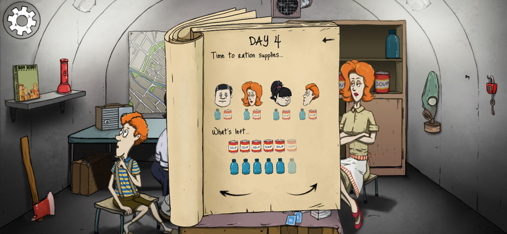 60 Seconds! Atomic Adventure - Diario di sopravvivenza in un rifugio antiatomico che mostra il razionamento di cibo e acqua per una famiglia al quarto giorno in 60 Seconds! Atomic Adventure