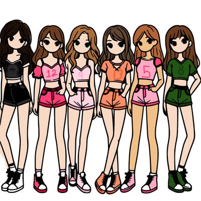 a group of girls wearing crop tops and shorts