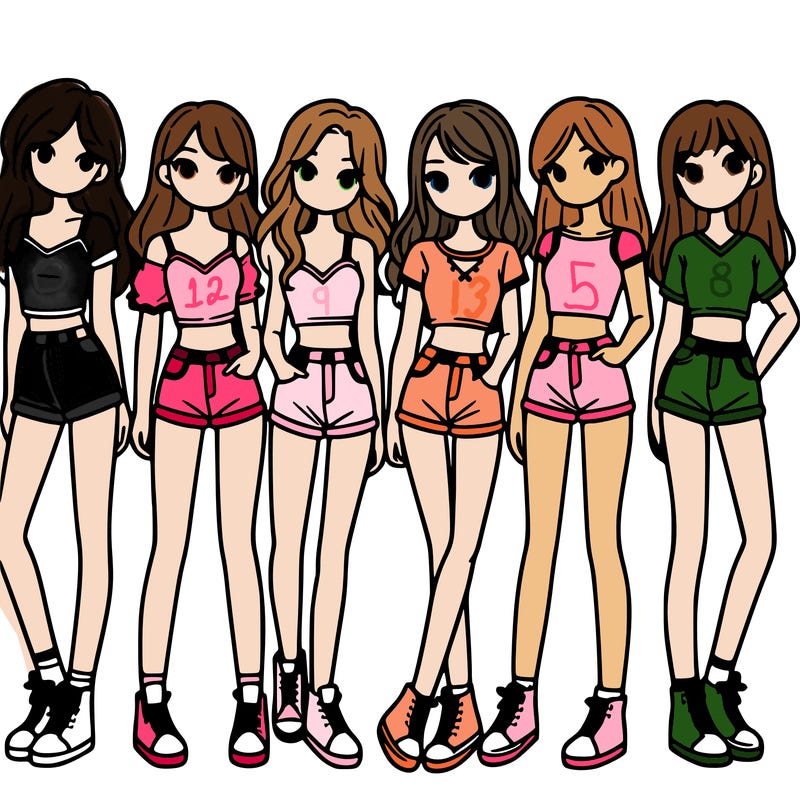 a group of girls wearing crop tops and shorts