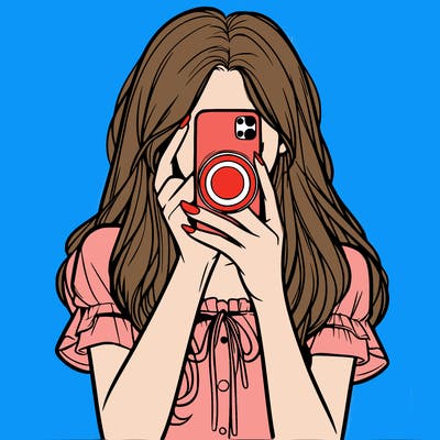 a realistic girl holding her phone taking pictures