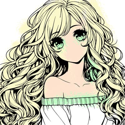realistic, anime girl with really long curly hair