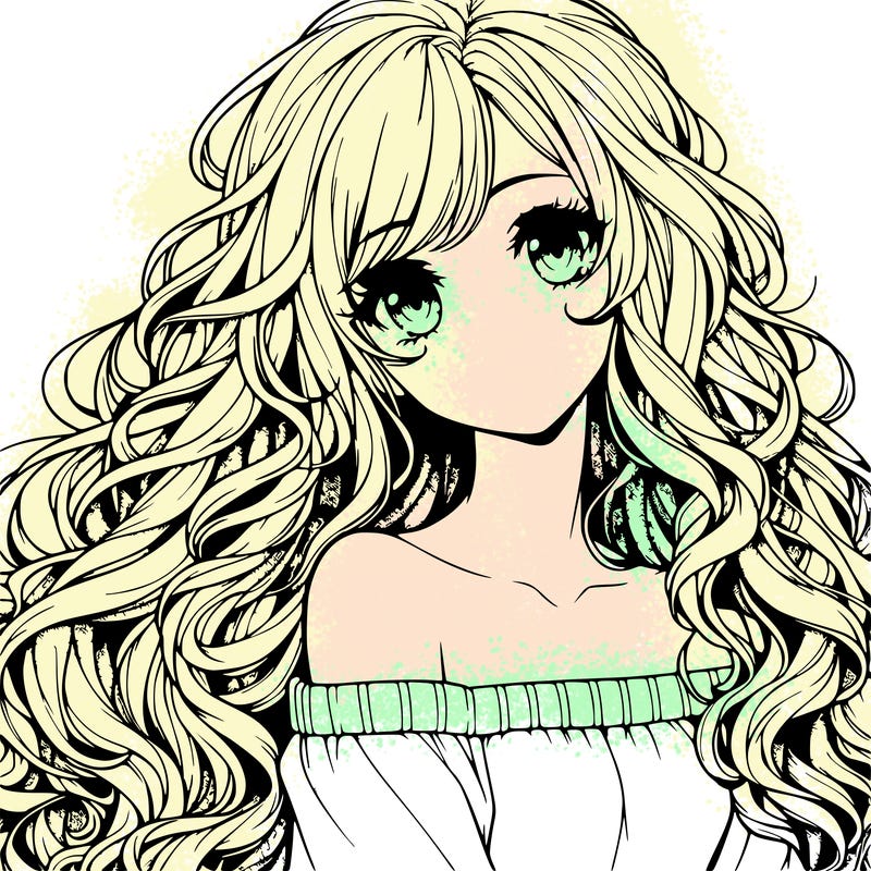 realistic, anime girl with really long curly hair
