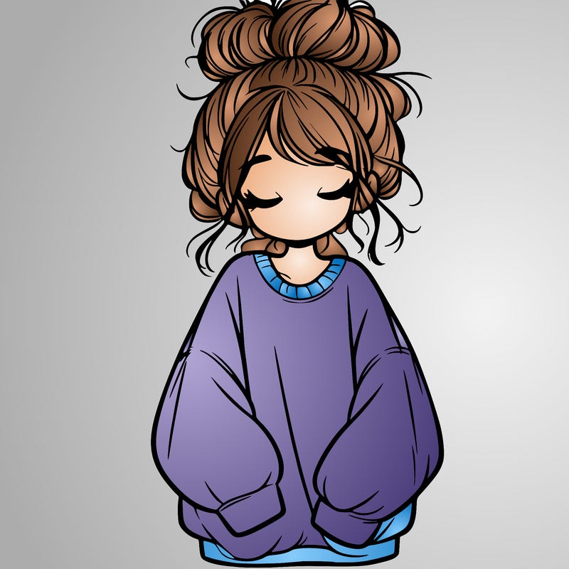 girl with baggy sweatshirt and messy bun