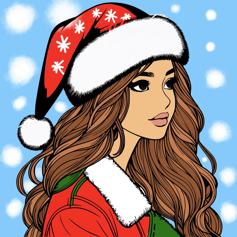 realistic girl in santa hat