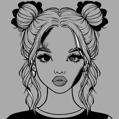 realistic girl with two buns in hair and lips