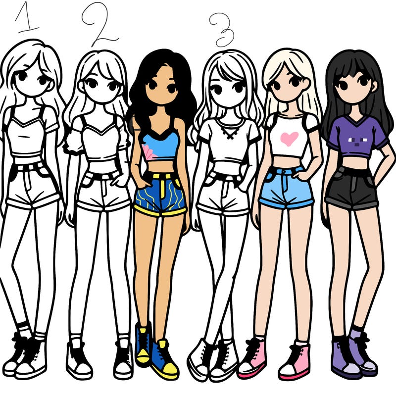 a group of girls wearing crop tops and shorts