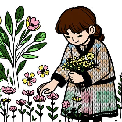 a girl picking flowers