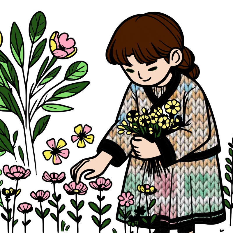a girl picking flowers