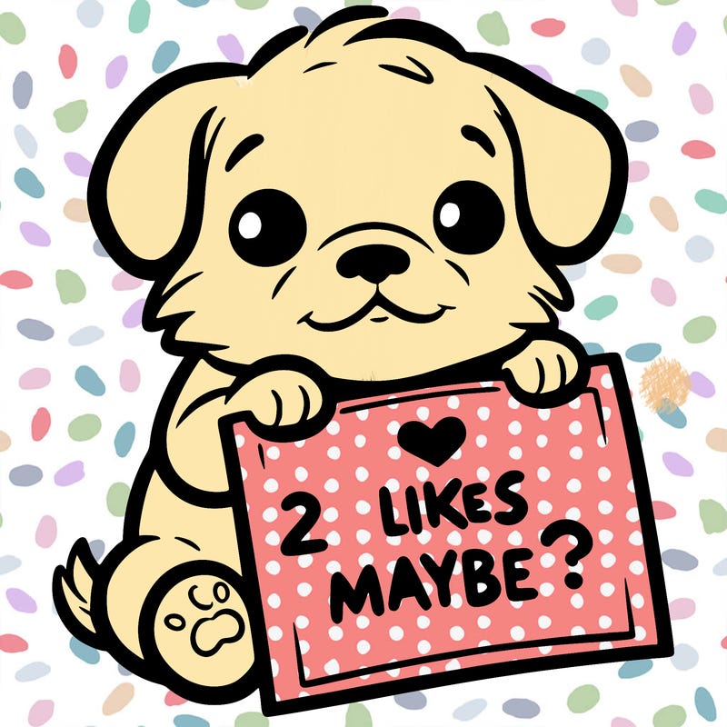 a puppy holding a sign that says 2 likes maybe?