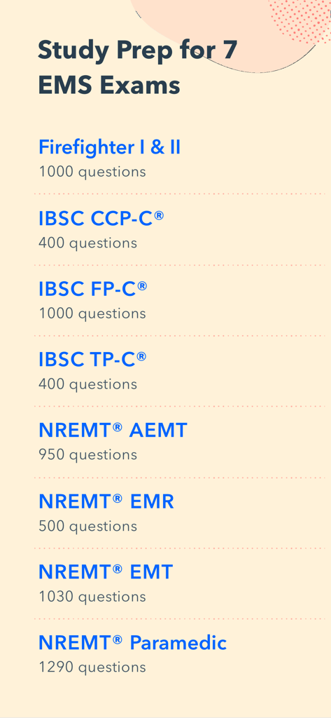 Pocket Prep EMS 2026 - List of EMS and Firefighter certification exams available for study in the Pocket Prep app