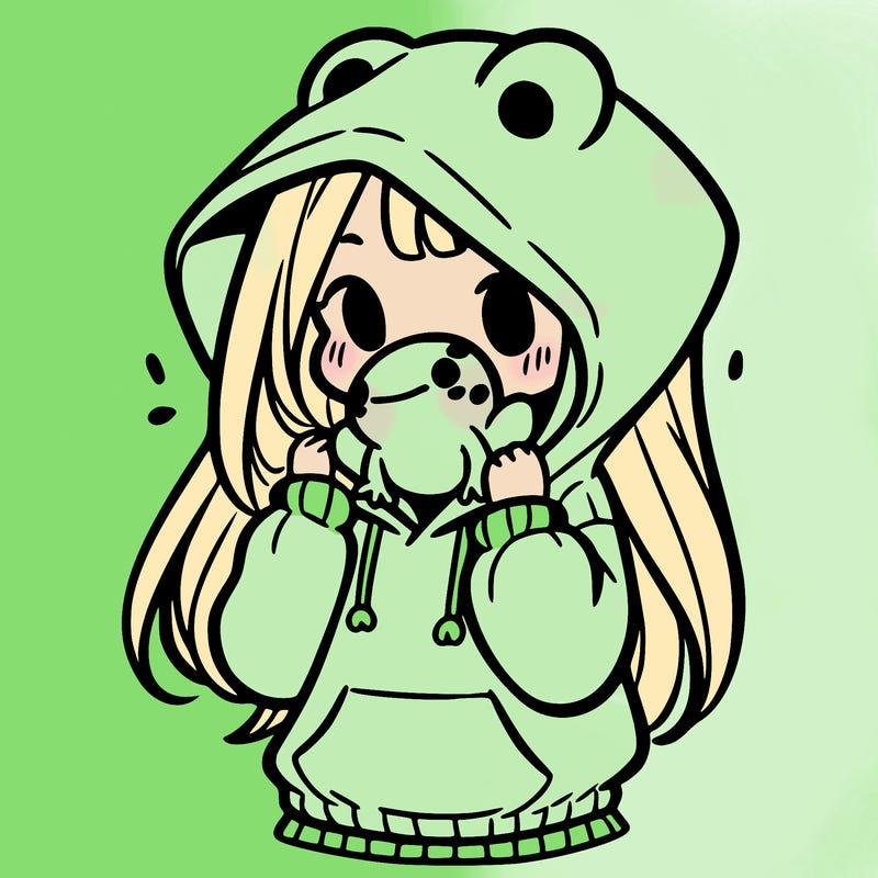 a girl holding a froggy hoodie