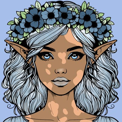 realistic female elf with flower crown