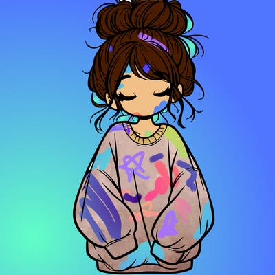 girl with baggy sweatshirt and messy bun