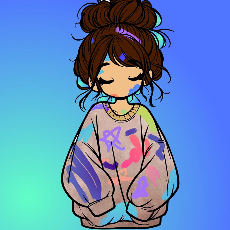 girl with baggy sweatshirt and messy bun