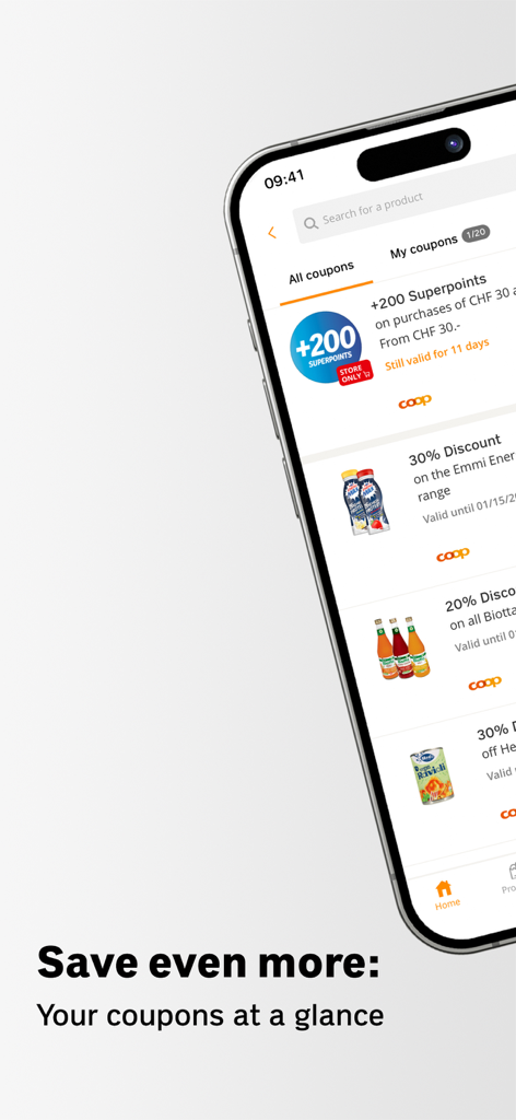 Coop Supermarkt App mit digitalen Coupons und Treueprämienangeboten
