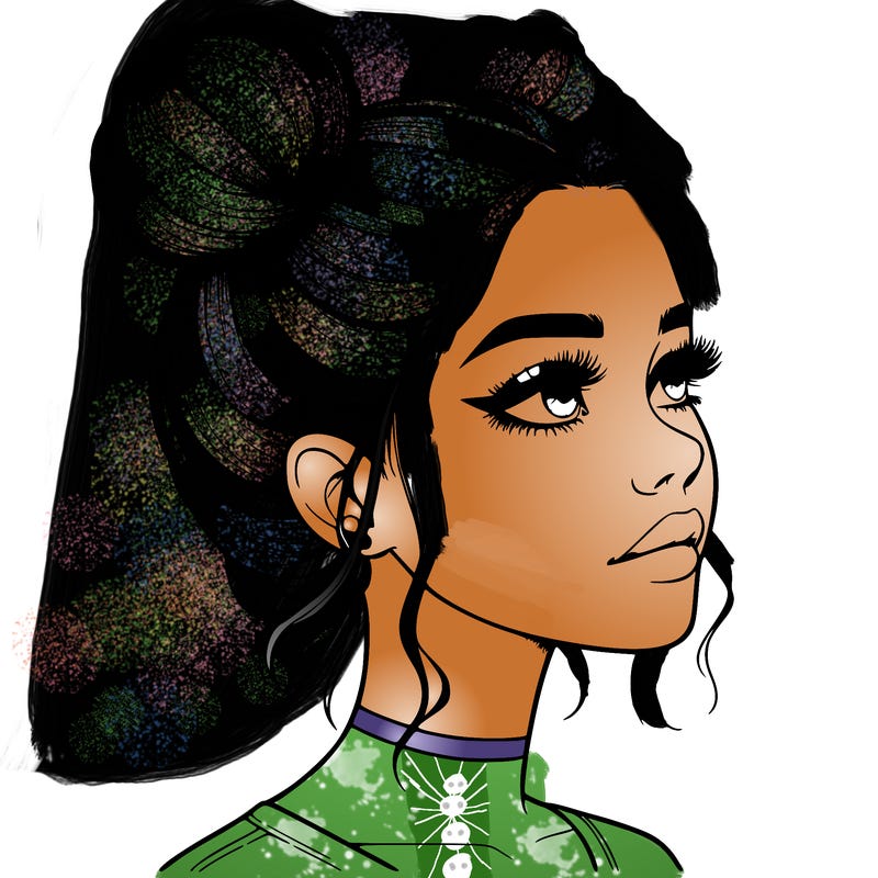 realistic girl with buns on the top of her head