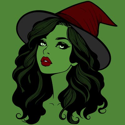 realistic witch girl with wavy hair and lips