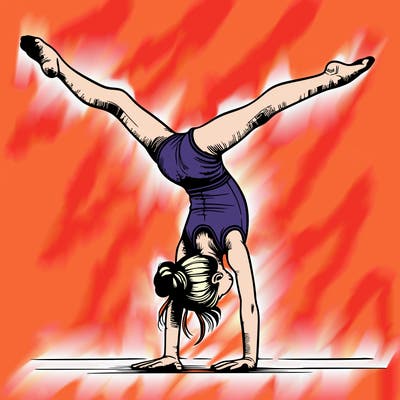 realistic gymnastic hand stand girl in four splits