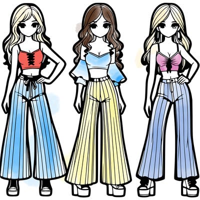 girls with flare pants and crop tops realistic