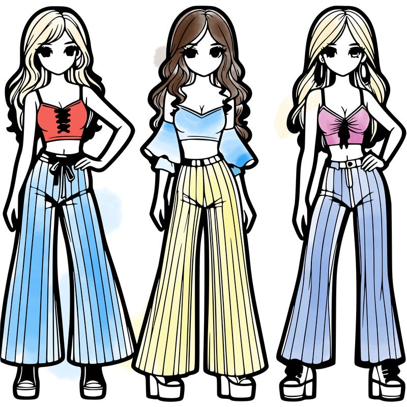 girls with flare pants and crop tops realistic