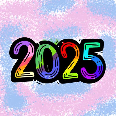 one line scrawled numbers sketch design “2025”