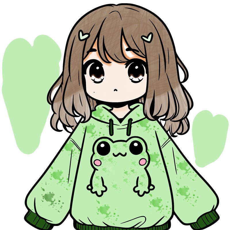 girl wearing frogging sweatshirt