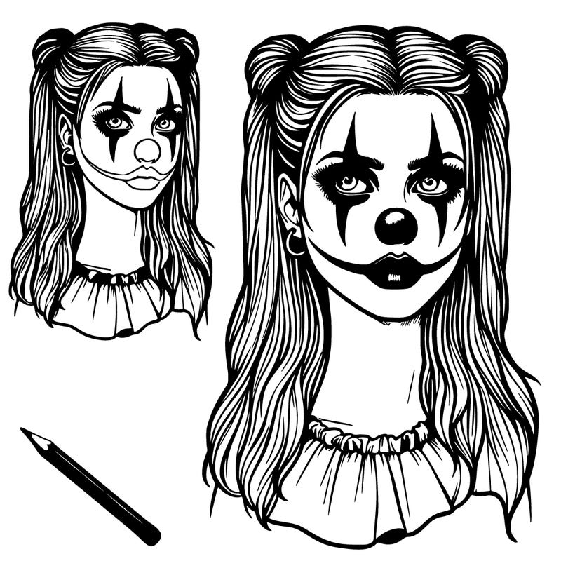 realistic girl with creepy clown makeup on