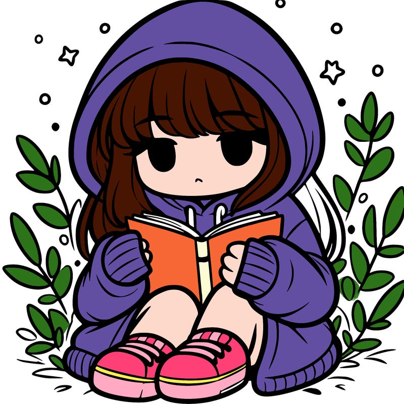 girl in oversized hoodie reading a book