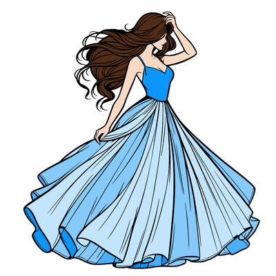 realistic woman with dress flowing in the wind