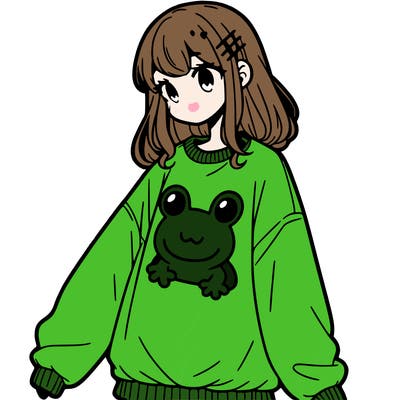 girl wearing frogging sweatshirt