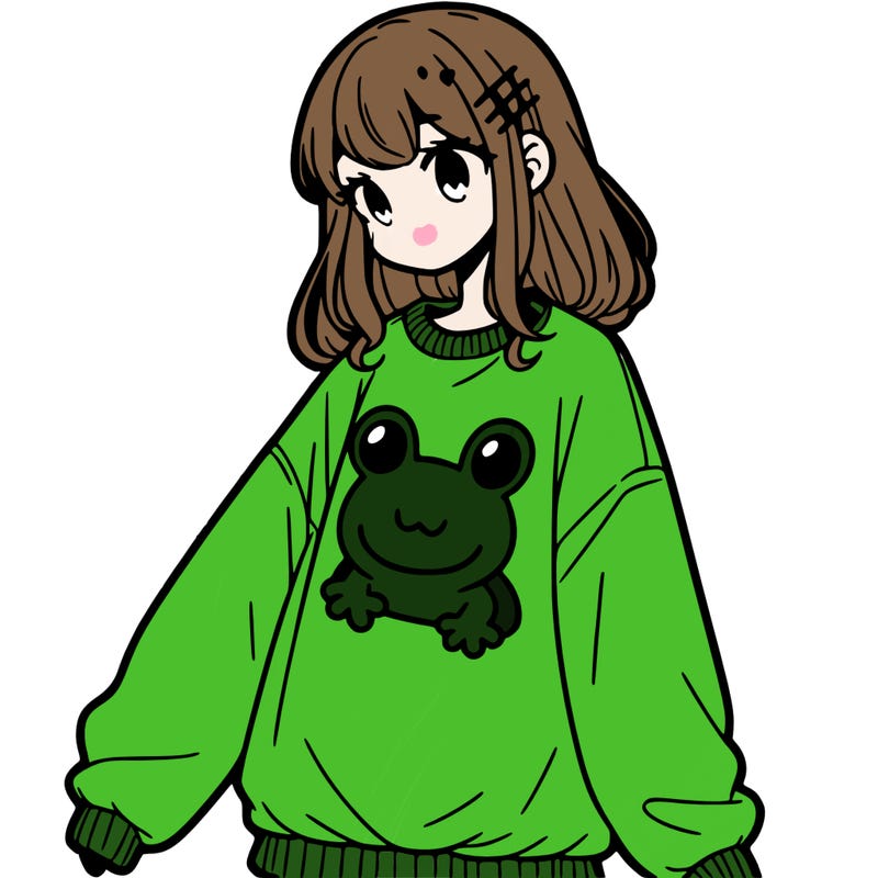 girl wearing frogging sweatshirt