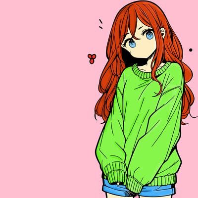 manga teen girl  in a sweater and baggy pants