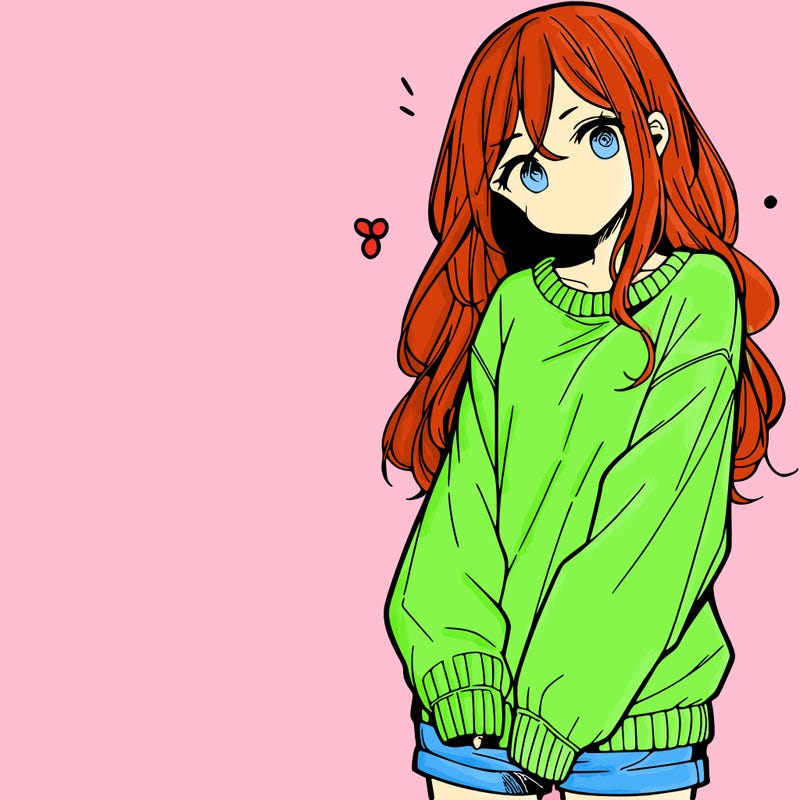 manga teen girl  in a sweater and baggy pants