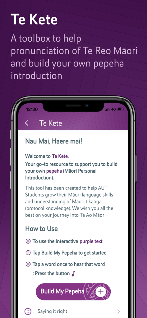 AUT - AUT app interface for Te Kete Māori language learning and Pepeha introduction builder