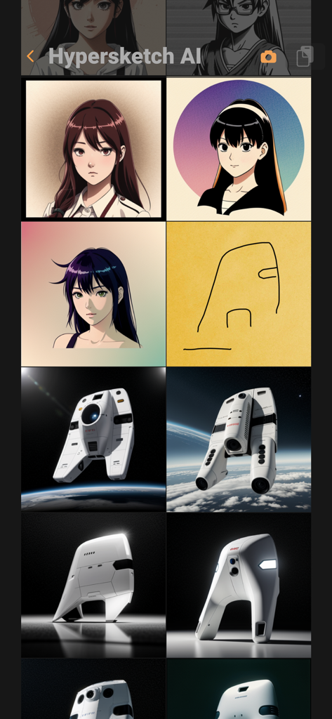 Hypersketch - Hypersketchアプリインターフェースは、簡単な線画が高品質な3Dインダストリアルデザインレンダリングに変換されている様子を示しています