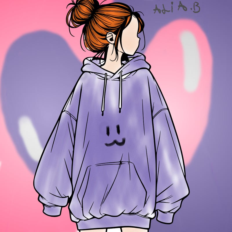 realistic girl with a oversized sweatshirt on and a bun