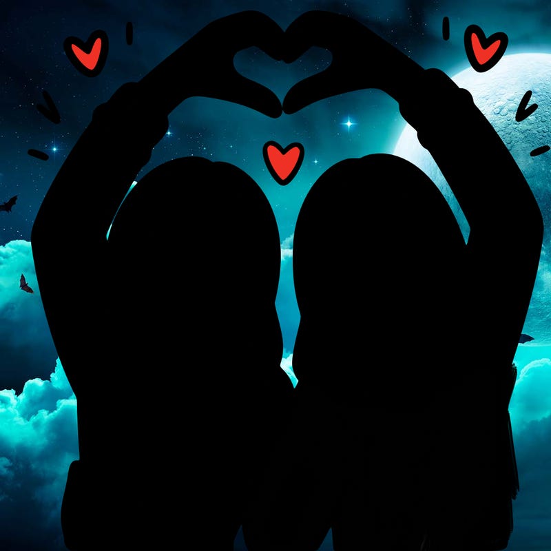 two friends with their backs turned and their hands as a heart