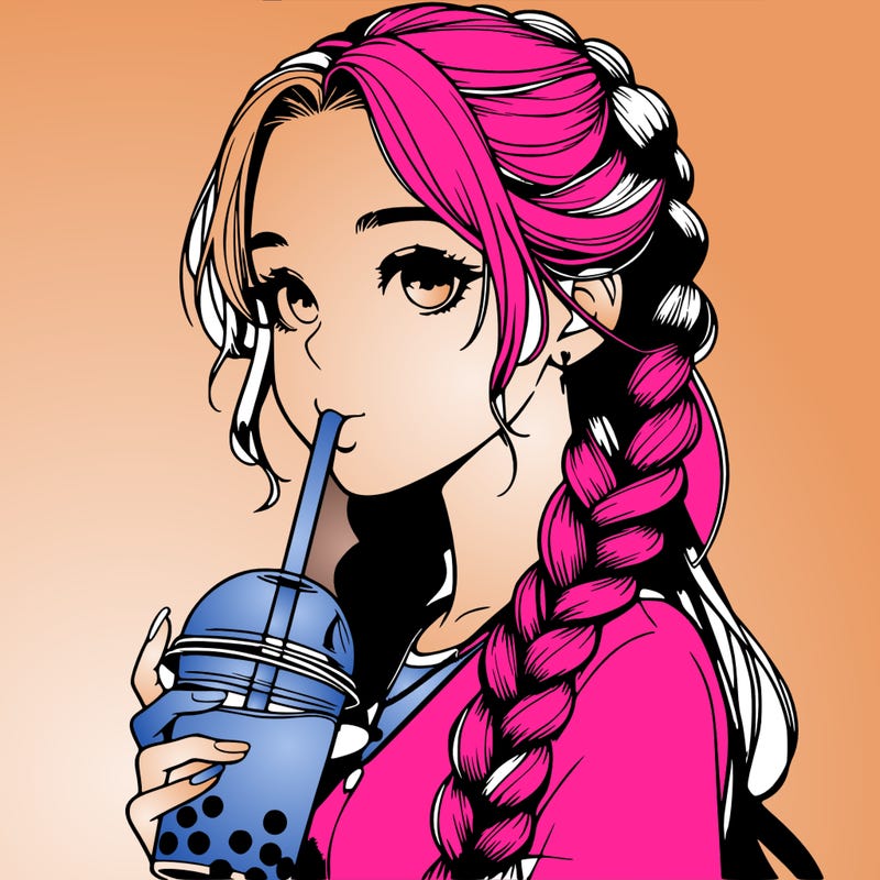 realistic girl with braided hair drinking boba