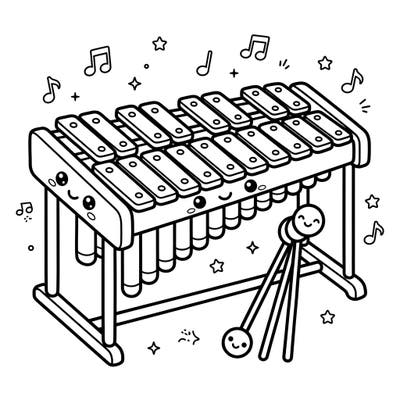Dive into the delightful world of music with this super cute kawaii vibraphone coloring page, specially designed for young artists. Its friendly faces and playful musical notes promise hours of creative fun and artistic expression.