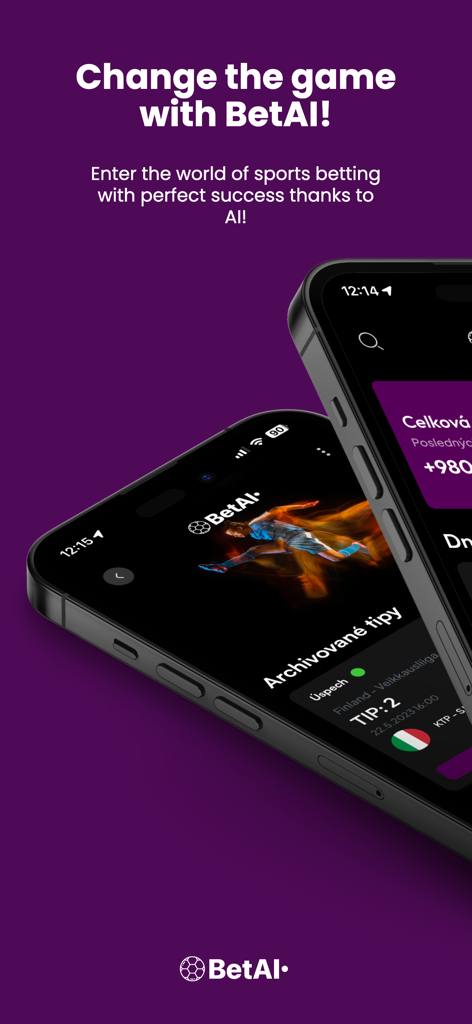 BetAI - BetAI app promotional screen showing sports betting predictions and AI generated tips on mobile phones