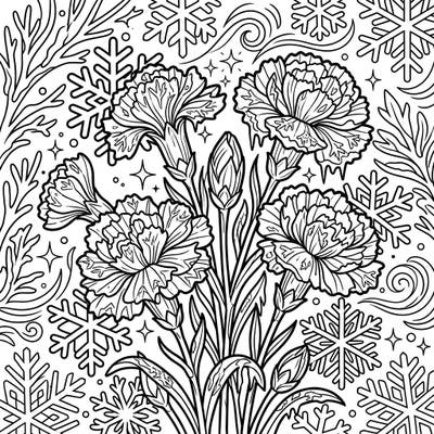 Discover the delicate beauty of wild carnations thriving in a frosty winter wonderland. This intricate coloring page invites you to bring a touch of icy elegance to life with your favorite colors.