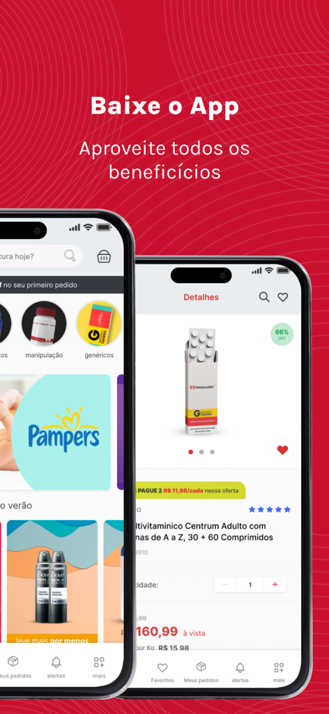 Drogalider - Two mobile phones displaying the Drogalider pharmacy app interface with product categories and shopping cart