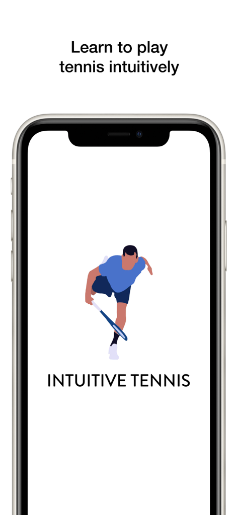 Intuitive Tennis - Intuitive Tennis app welcome screen on a smartphone with a tennis player illustration and tagline