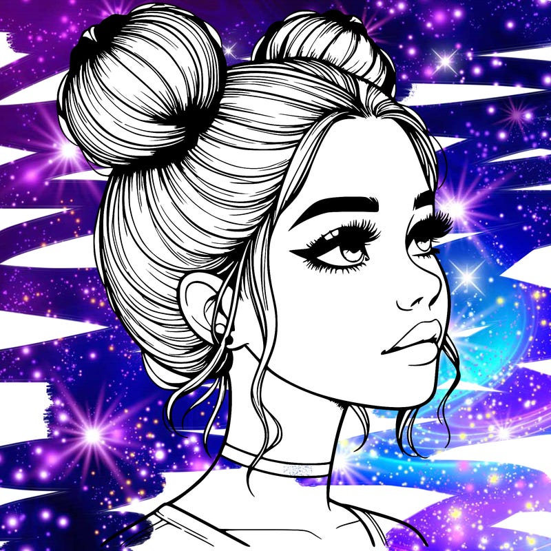 realistic girl with buns on the top of her head