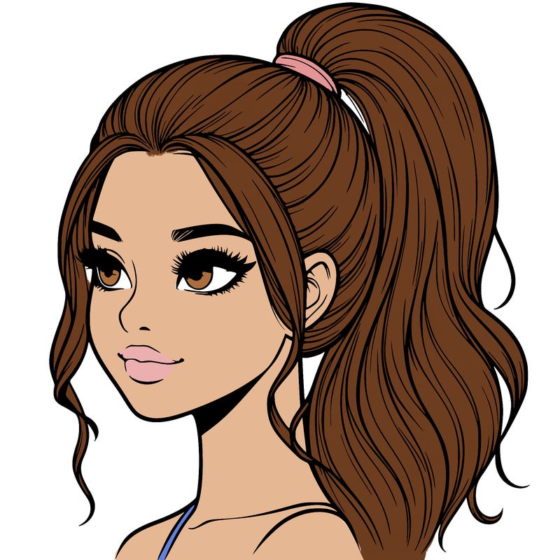 realistic girl with a high ponytail