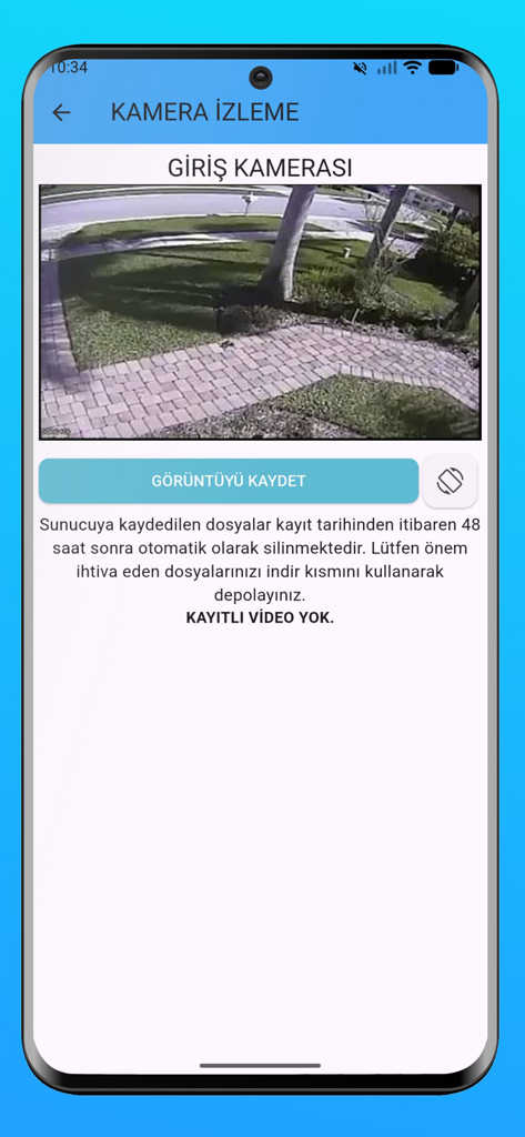 School security app interface showing a live entrance camera feed and video recording options