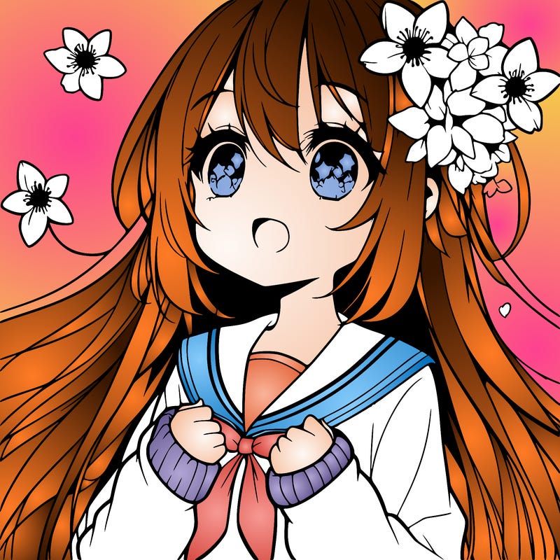 anime girl with flowers in the eyes